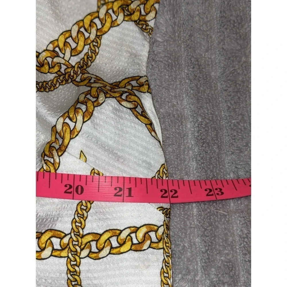 Michael Kors Chain Print Top Blouse Keyhole Neck Short Sleeve‎ White 1X